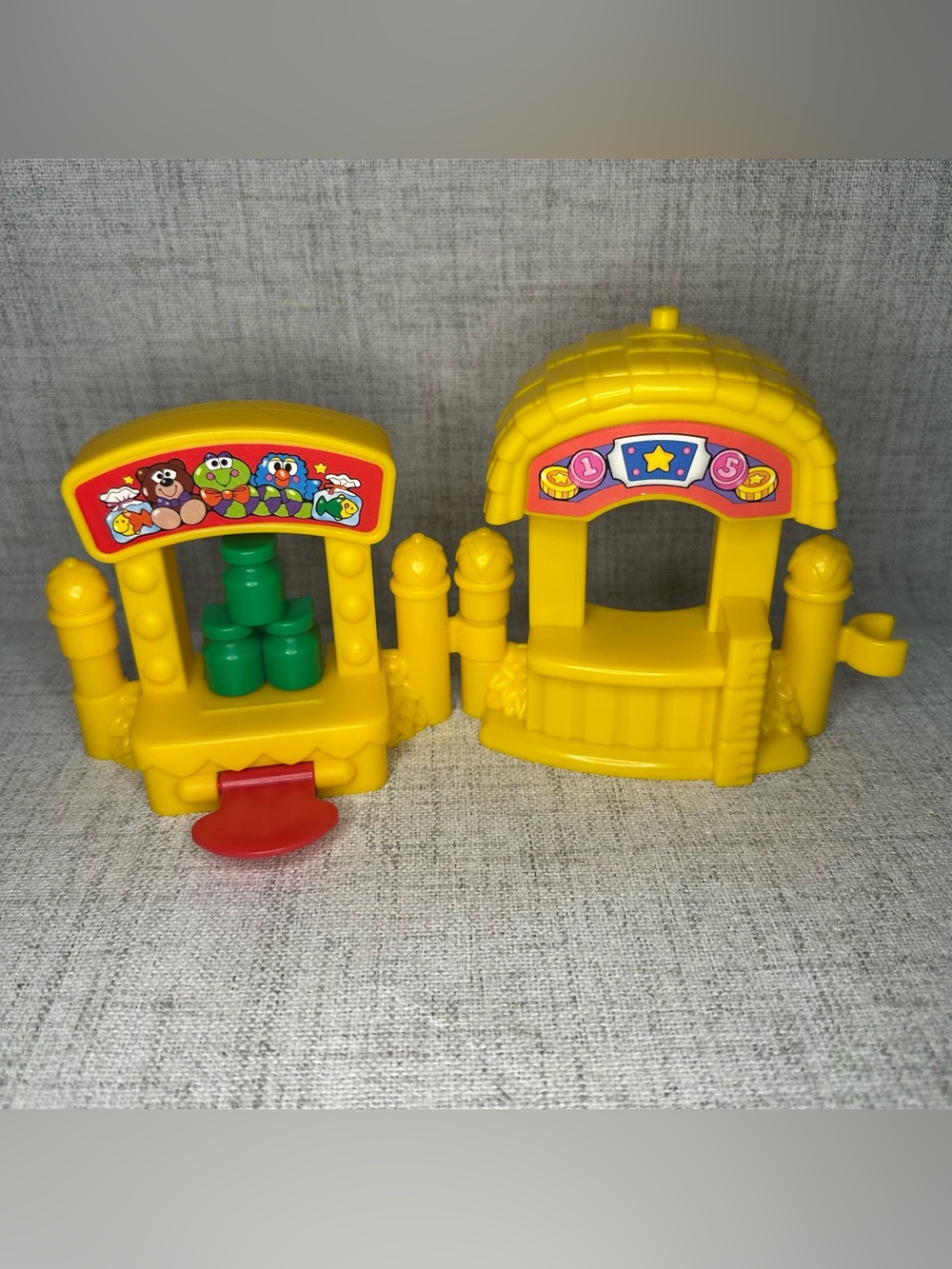 Little people carnival accessories ticket booth and carnival bottle game